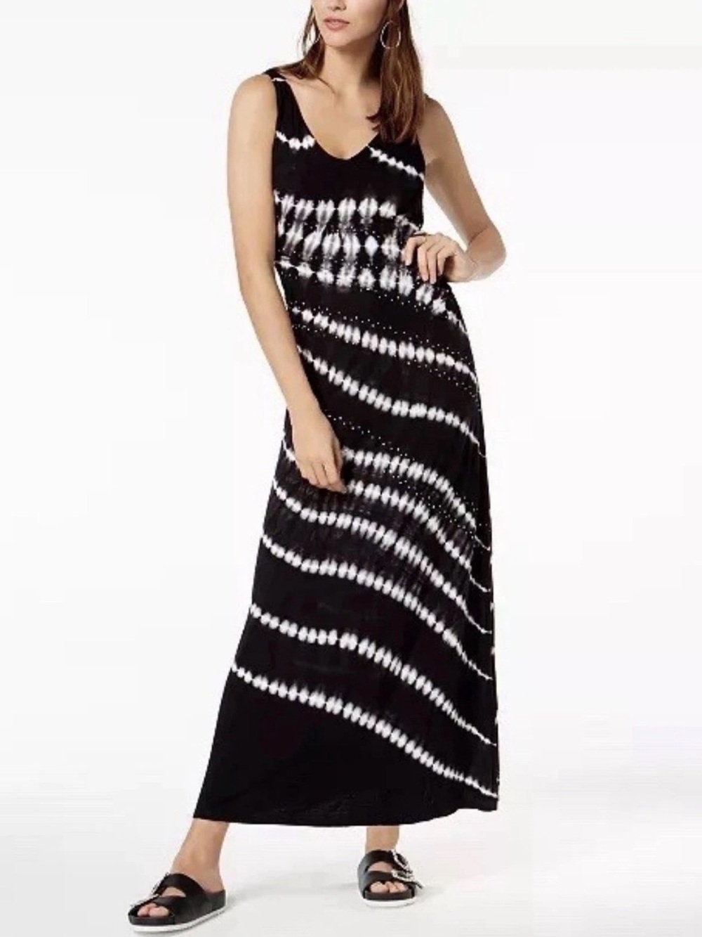 lNC Black & White Tie-Dye Sleeveless Maxi Dress